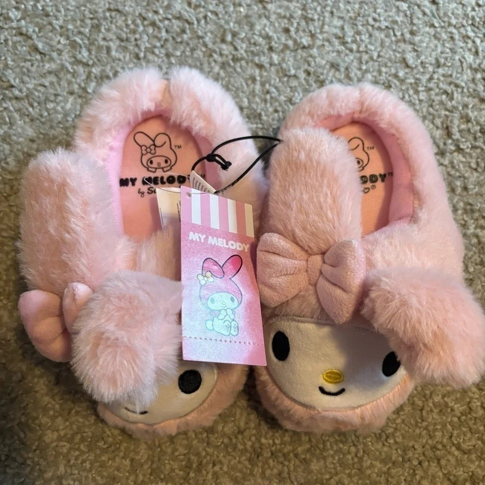 Hello Kitty My Melody Plush Slippers NEW 11/12 Pink Kids Girls